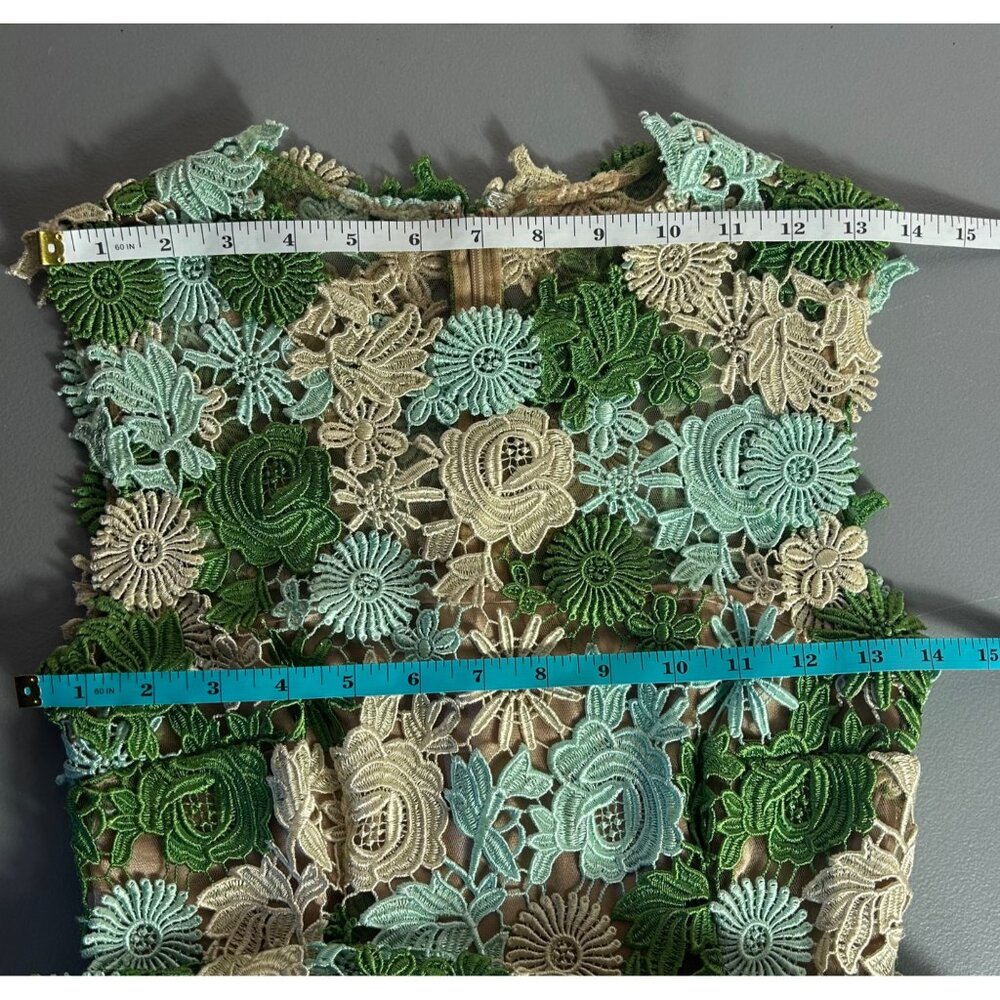 Anthropologie Sz 2 Dress Emerald Green Applique Floral Sleeveless Midi Dress - Picture 4 of 10
